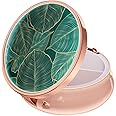 Rouidr Pill Box, 3 Compartment Medicine Pill Case, Small Metal Travel Medicine Box for Purse & Pocket, Rose Gold, Tropical Leaf