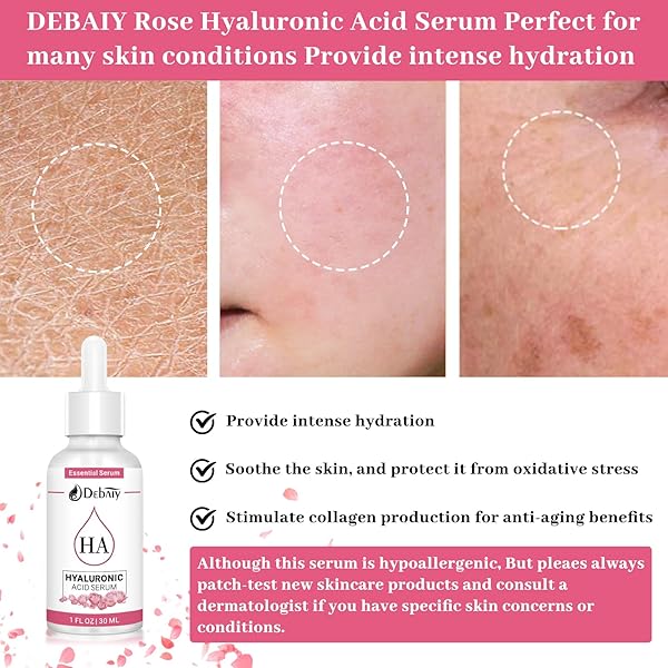 DEBAIYIYA DEBAIY 3 PACK ROSE HYALURONIC ACID SERUM FOR FACE MOISTURIZING ANTI-AGING SERUM -(1FL.OZ|30ML)