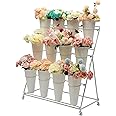 YIYIBYUS Flower Display Stand With Wheels,3 Layers Plant Cart with 12PCS Buckets,Heavy Duty Moving Flower Rack for Indoor, Outdoor Patio Garden, Living Room, Florist, Delivered in Two Packages