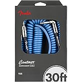 Fender Contour Coiled Instrument Cable, Guitar Accessories, Straight/Angle, Lake Placid Blue, 30 ft