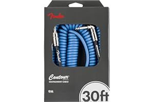 Fender Contour Coiled Instrument Cable, Stocking Stuffers, Guitar Accessories, Straight/Angle, Lake Placid Blue, 30 ft