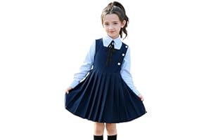 LOLANTA School Uniform Dresses for Girls Elegant Jumper Uniforms Zip Back Knee Length Pinafore Pleated Dress