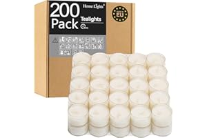 HOME LIGHTS Homelights Tea Lights Candles, Giant 100,200,300 Bulk Packs, 4-4.5 Hrs White Unscented European Smokeless Clear Cup Tea Lights for Shabbat, Weddings, Christmas, Home Decorative- 200 Pack