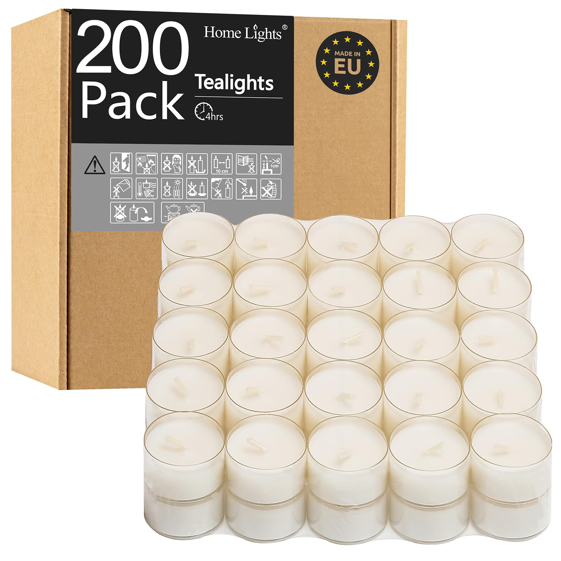 Photo 1 of Homelights Tea Lights Candles, Giant 100,200,300 Bulk Packs, 4-4.5 Hrs White Unscented European Smokeless Clear Cup Tea Lights for Shabbat, Weddings, Christmas, Home Decorative- 200 Pack