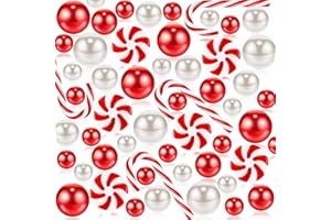 Japior 200 Pcs Christmas Vase Filler Red White Christmas Pearl Beads Vase Fillers Christmas Centerpiece Table Decoration Decor Craft Supplies