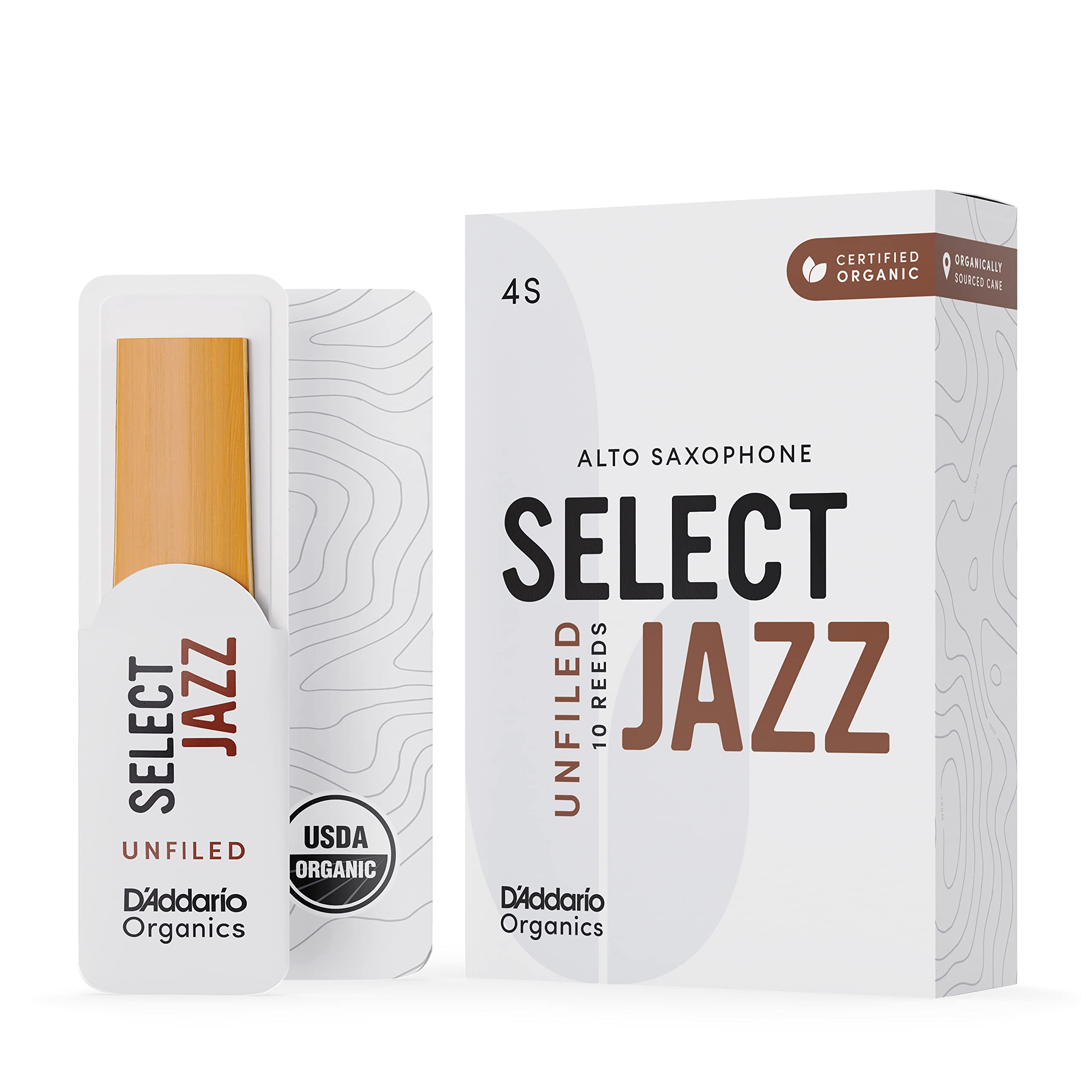 D'Addario Organic Select Jazz Unfiled Alto Saxophone Reeds - Sax Reeds - Individually Sealed - 4 Soft, 10 Pack