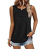 Zeagoo Womens Summer Tank Tops Sleeveless Loose Fit Tunic Blouses Dressy Casual Pleated Front Scoop Neck Boho Shirts