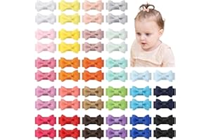 yoyokid 50PCS Baby Girls Snap Hair Clips, 1.2" Grosgrain Ribbon Tiny Hair Bows Clips for Baby Girls Toddlers Infant Fine Thin Hair (25 Colors in Pairs)