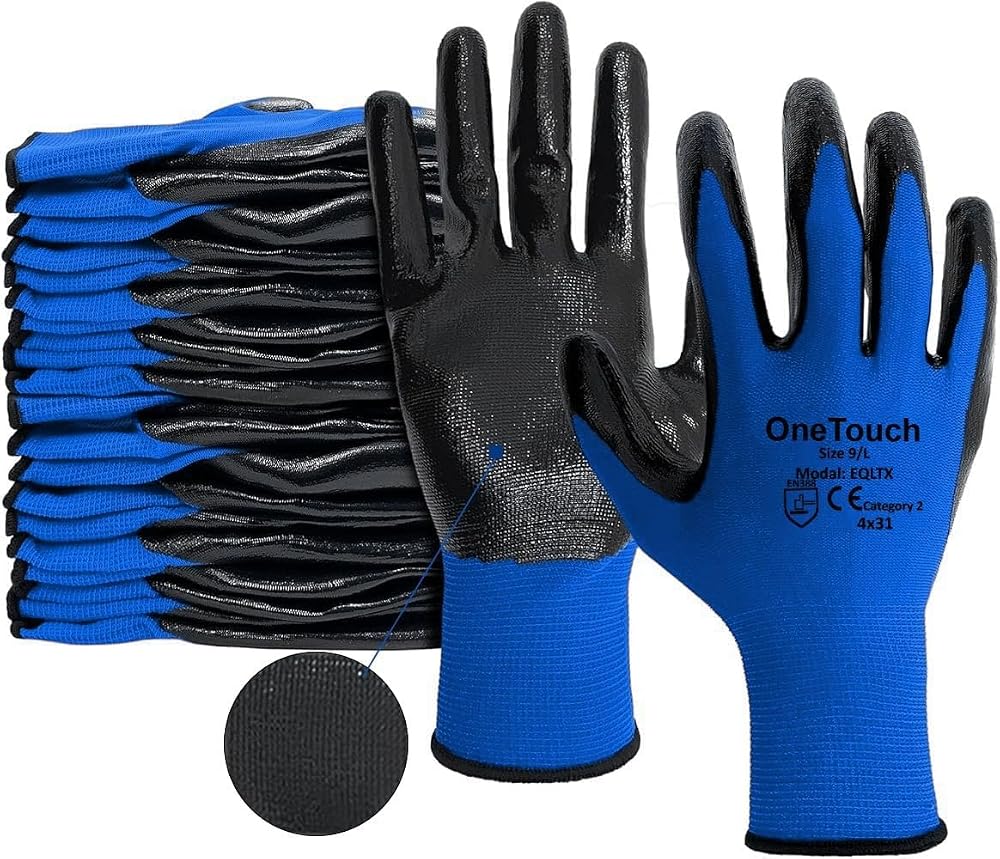 A406 12 Pairs Red Black Nitrile Coated Gloves Nylon Safety Work Garden Gloves