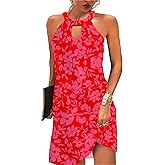 Kubsid Halter Dresses for Women 2025 Casual Floral Print Summer Dresses Hollow Out A-line Sundresses for Beach Vacation