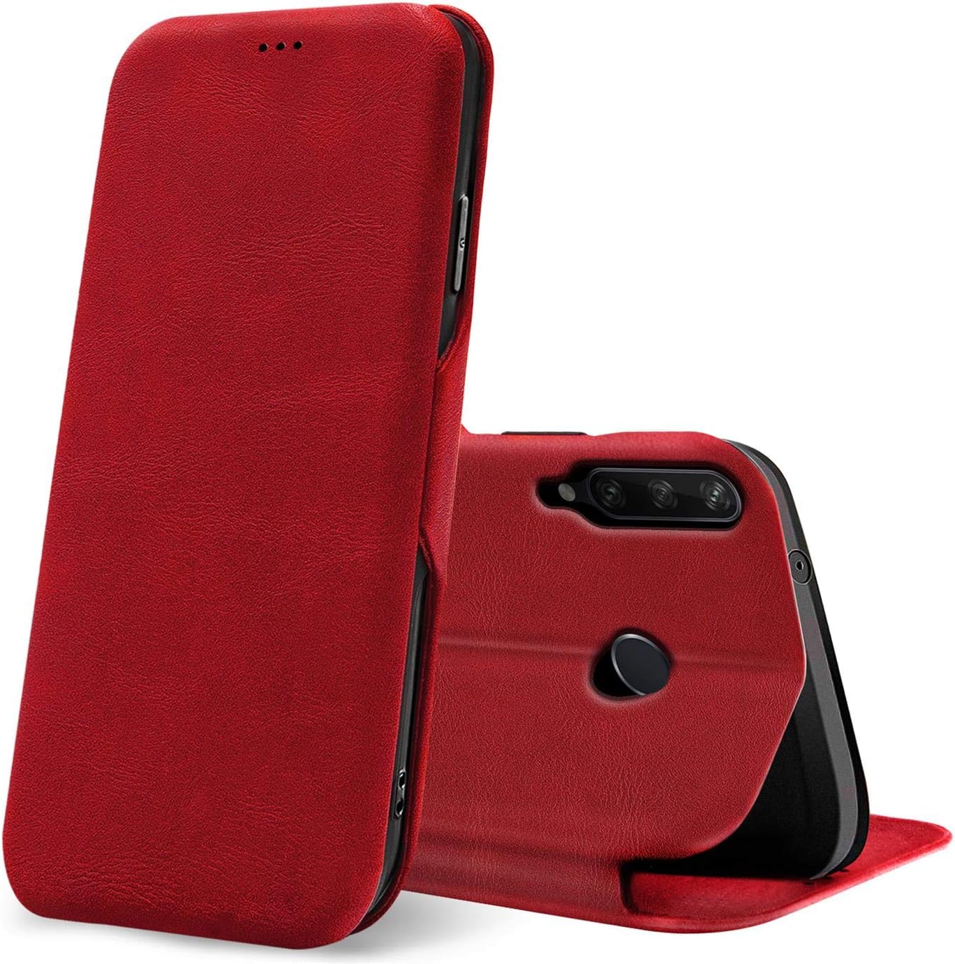 Verco Book Style for Huawei Y6p Case, Premium Magnetic Flip Cover for Huawei Y6p Wallet Case with Card Slot, Red