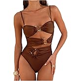 OYOANGLE Women's One Piece Swimsuit Metal Ring Linked Cut Out Bathing Suits Swimwear