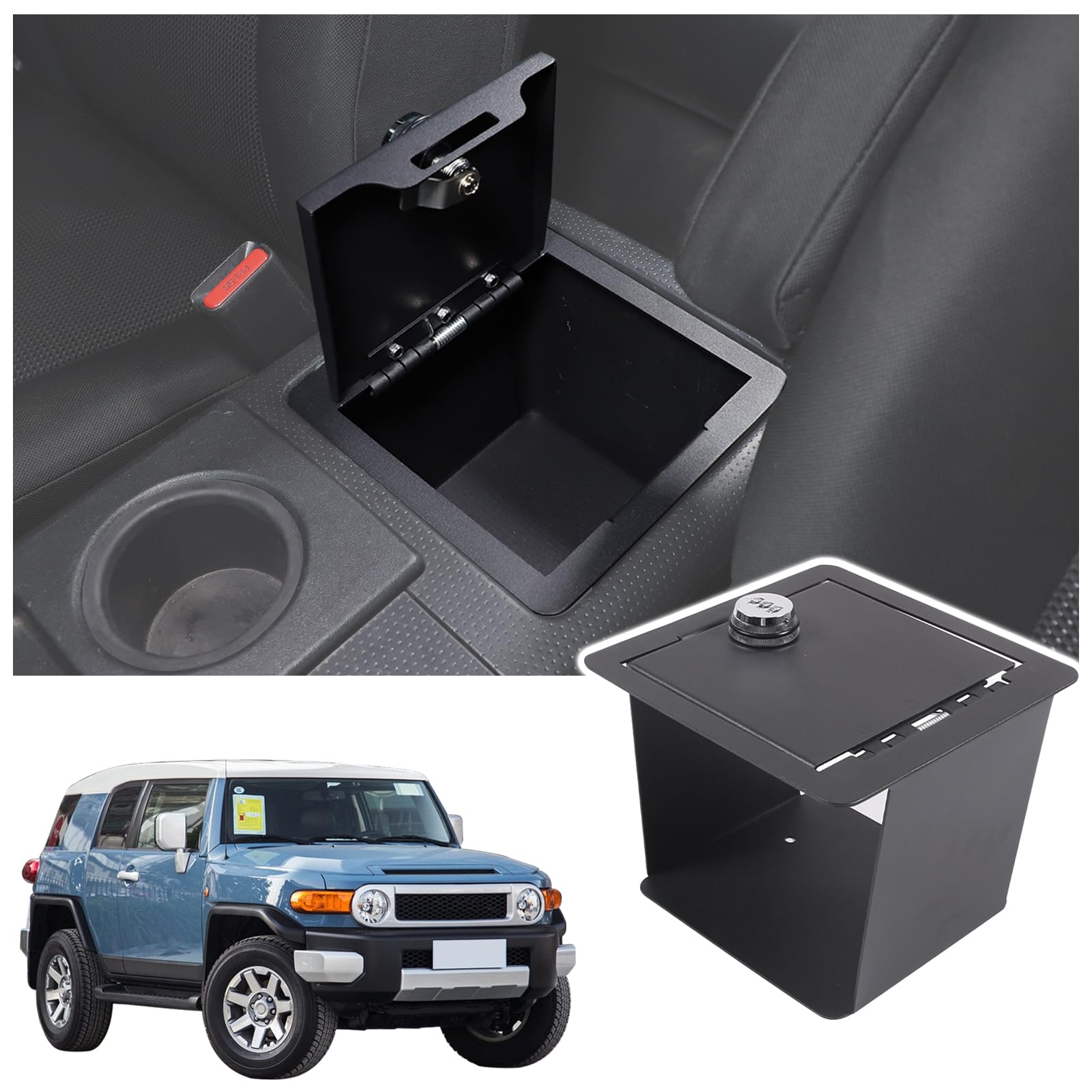 Photo 1 of HAPPYHORSE Car Center Console Lock Safe Vault Armrest Storage Compatible Toyot@ FJ Cruiser 2007-2021 Center Console Lock Box Armrest Safe Storage Box Center Console Manager