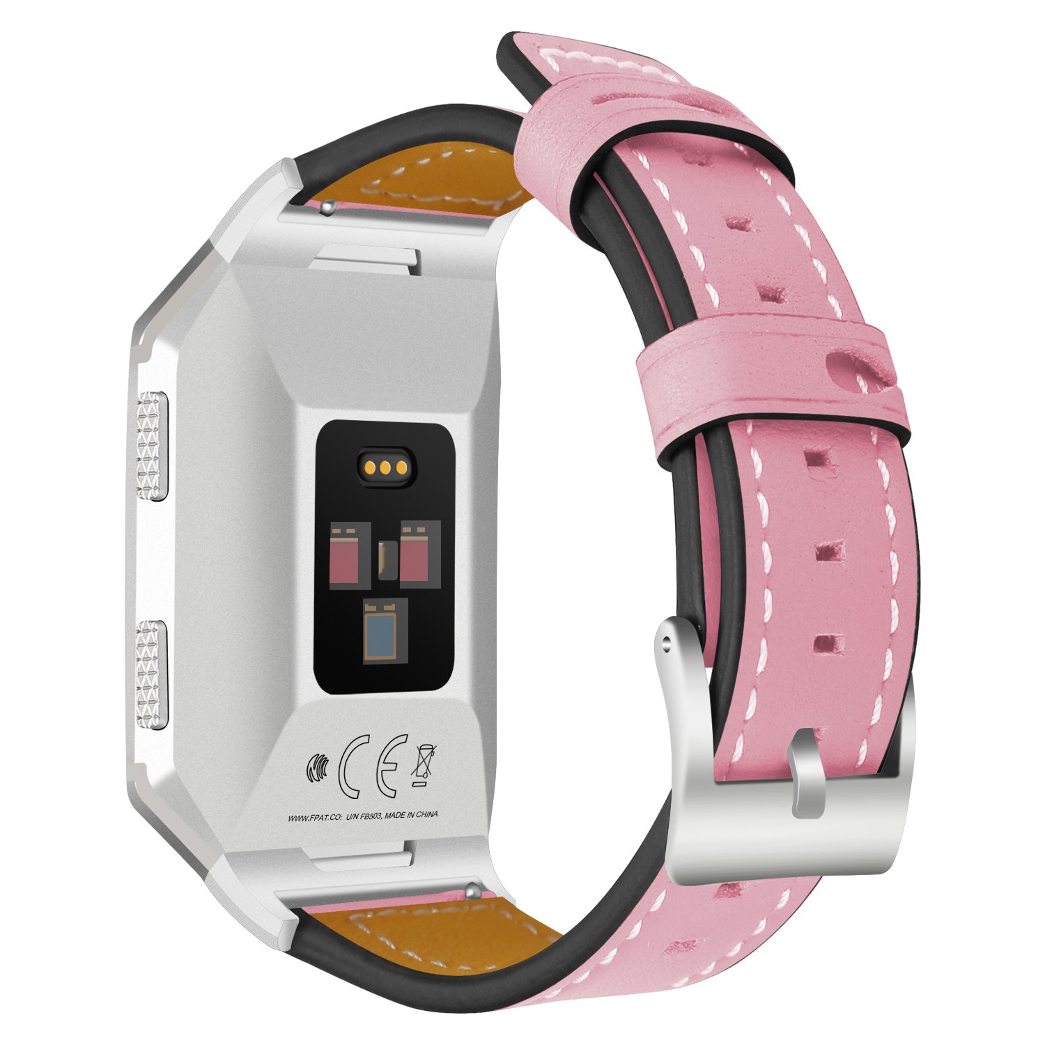 AISPORTS Compatible with Fitbit Ionic Strap for Women Men, Fitbit Ionic Strap Leather Soft Breathable Replacement Strap Bracelet with Metal Classic Buckle Clasp Wristband for Fitbit Ionic Smartwatch