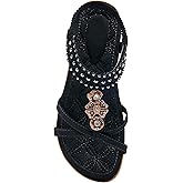 Alicegana Womens Sandals Shoes Comfort Walking with Non Slip on Casual Summer Beach Shoes Dress Ankle Elastic Jeweled Bohemian Flats