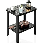 NBYSGO Adirondack Square Outdoor Side Table, 2-Tier Storage Weather Resistant HDPE Resin End Table, Small Side Table for Patio, Garden, Balcony, Deck, Porch, Backyard, Poolside (Jet Black, 1 PCS)