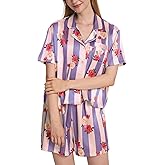 Guriyzee Womens Silk Pajama Sets Floral Print Short Sleeve Satin Pjs Comfy Button Down 2 Piece Sleepwear Loungewear