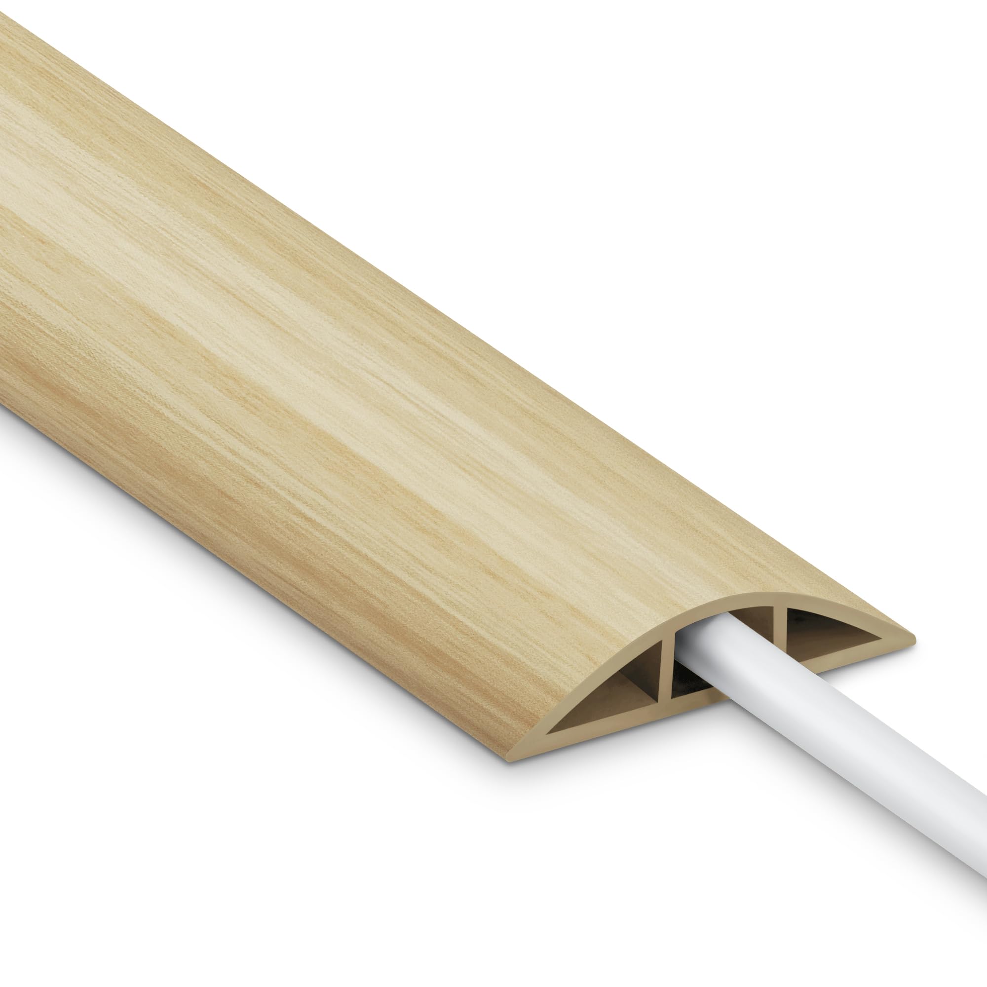 Photo 1 of Floor Cord Cover 4FT, White Maple Wood Cord Hider Floor, PVC Cord Protector Floor, Hide Extension Floor Wire Covers for Cords, Organizer Wires Floor Cable Cover, Cable Cavity: 0.47" (W) x 0.24" (H)