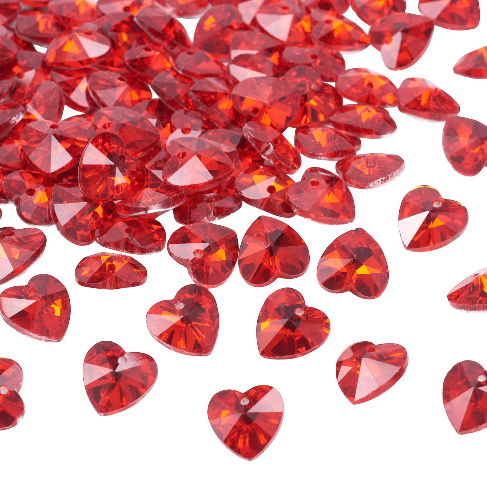Craftdady 100Pcs Red Crystal Heart Charm Faceted Glass Love Heart Pendants Silver Back for Valentine's Necklace Earrings Jewelry Making