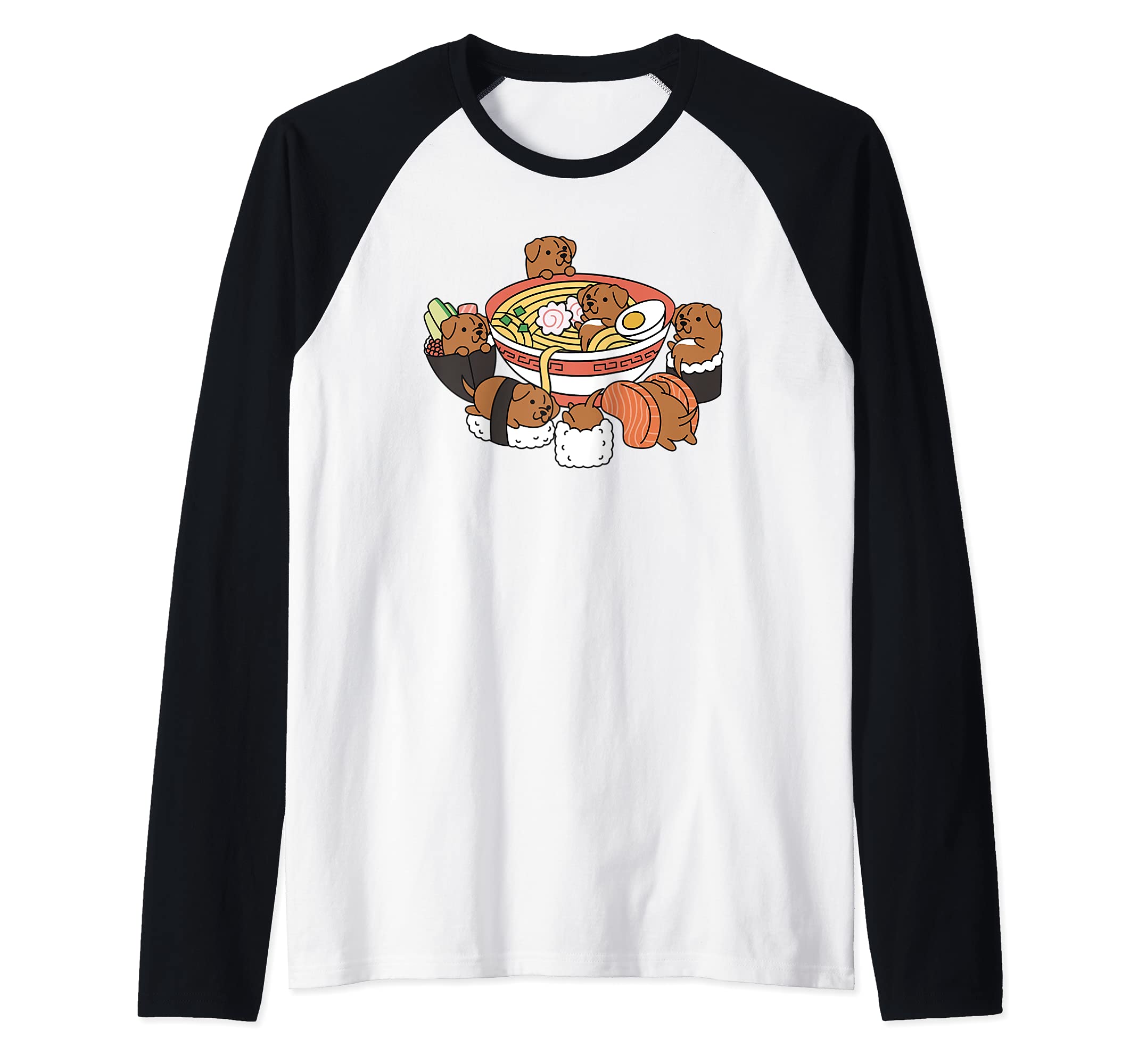 Ramen Sushi Dogue De Bordeaux Dog Raglan Baseball Tee