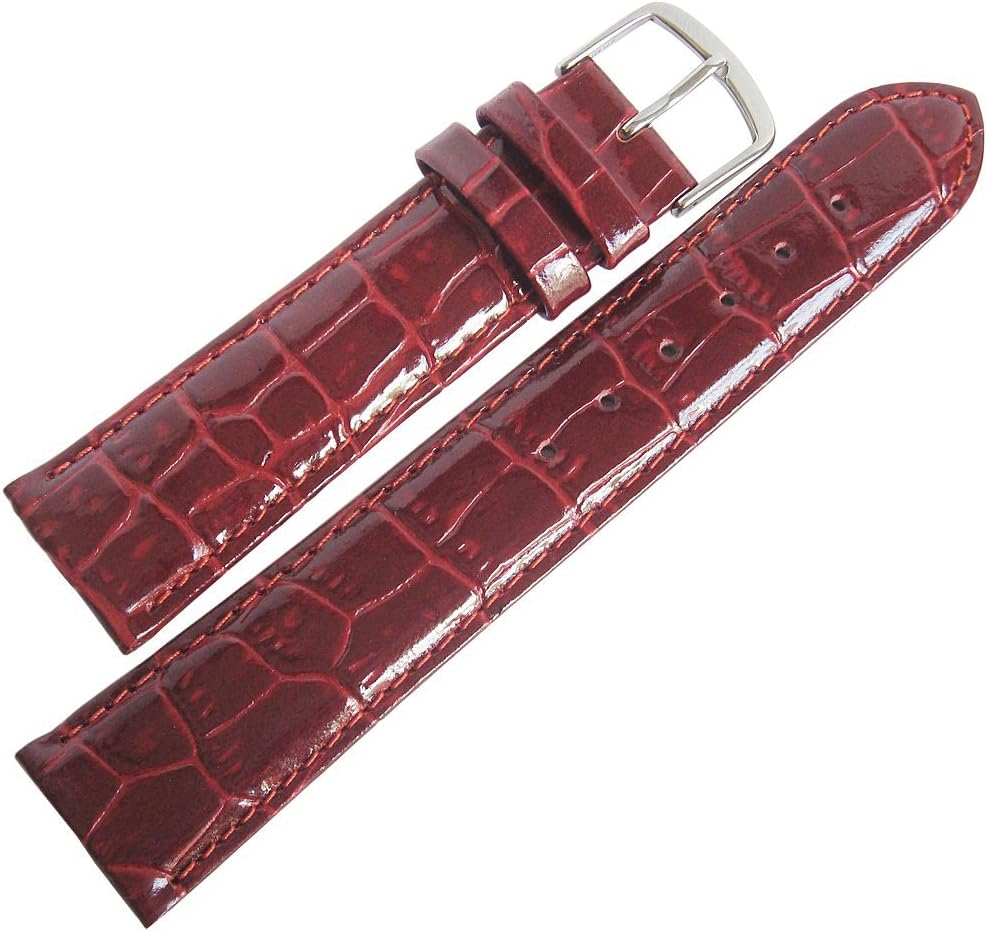 Crocodile-Grain 22mm Burgundy Leather Watch Strap