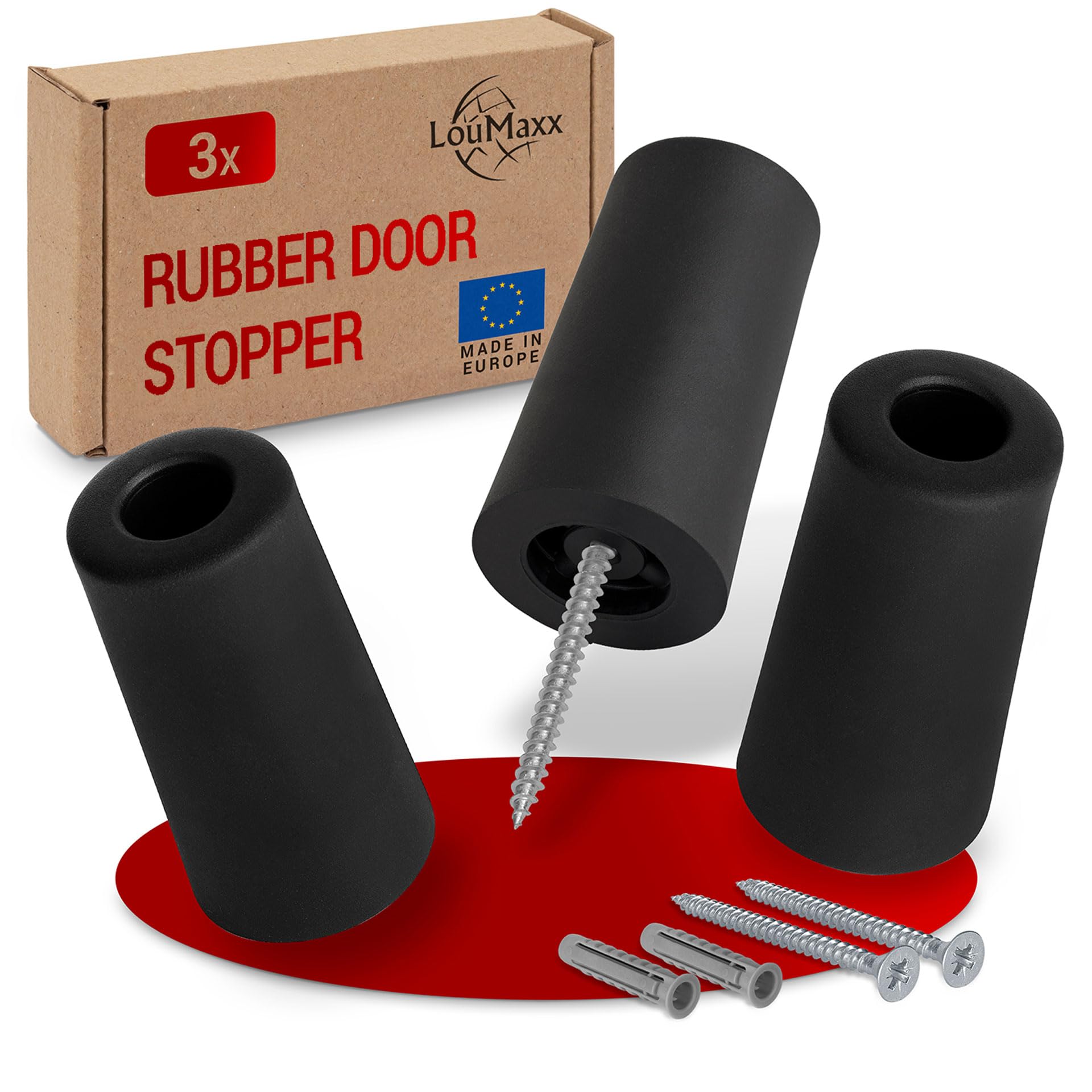LouMaxx Rubber Screw-On Floor Door Stopper - in Black (Black, Ø40 mm x 75 mm)
