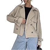 GORGLITTER Women's Cropped Trench Coat Double Breasted Lapel Collar Short Jackets Business Casual Fall Outfits