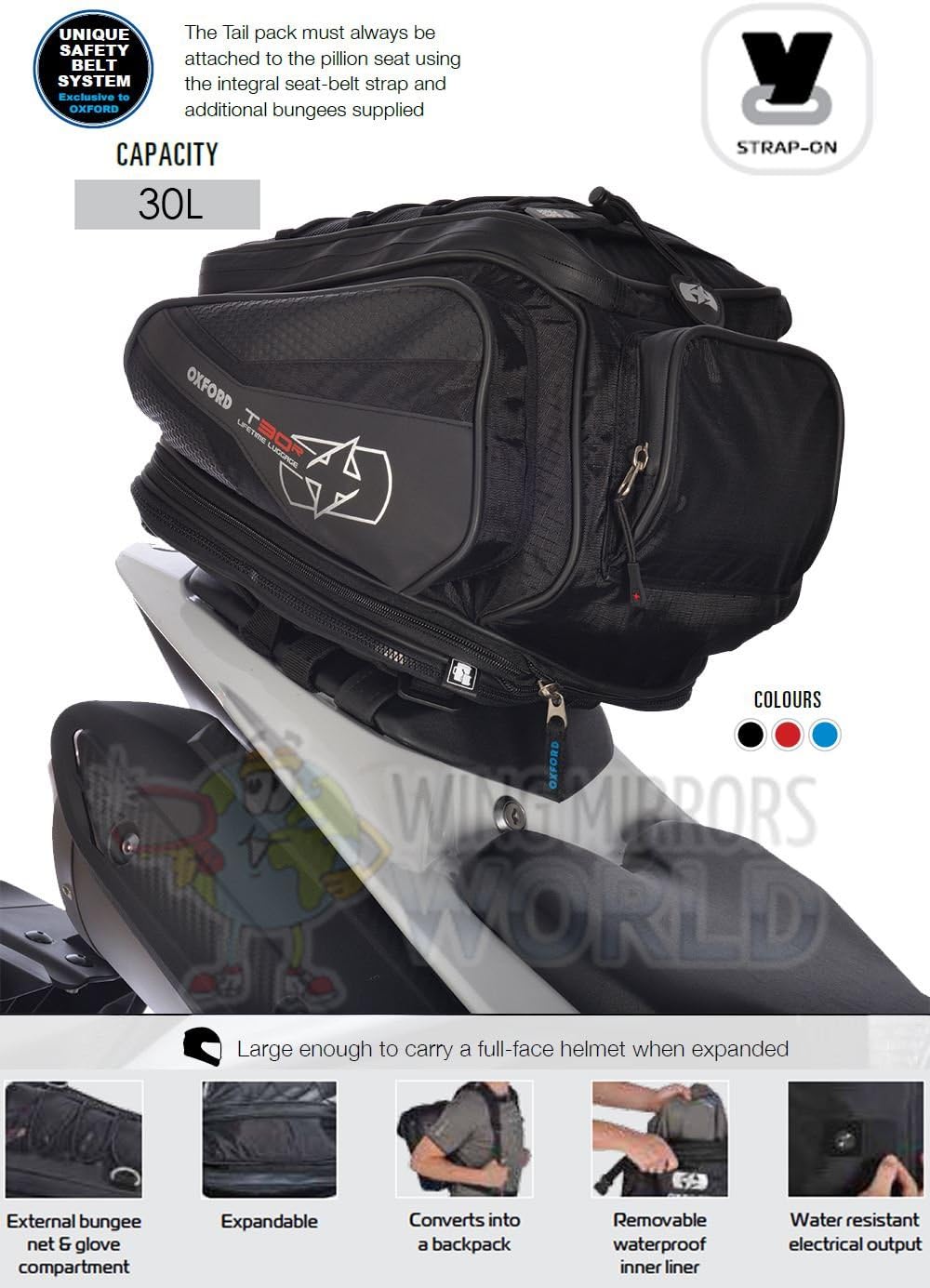 Wing Mirrors World Ducati Streetfighter 848 T30R 30L Pillion Seat Tailpack Luggage Motorcycle Black