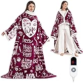 Wearable Heated Blanket for Women, Unique Christmas Birthday Gift for Wife, Electric Throw Blanket with Sleeves, Foot Pocket, Heated Robe for Mom, 3 Heat-Level & Timer, ETL Safe Best Wife Ever Magenta