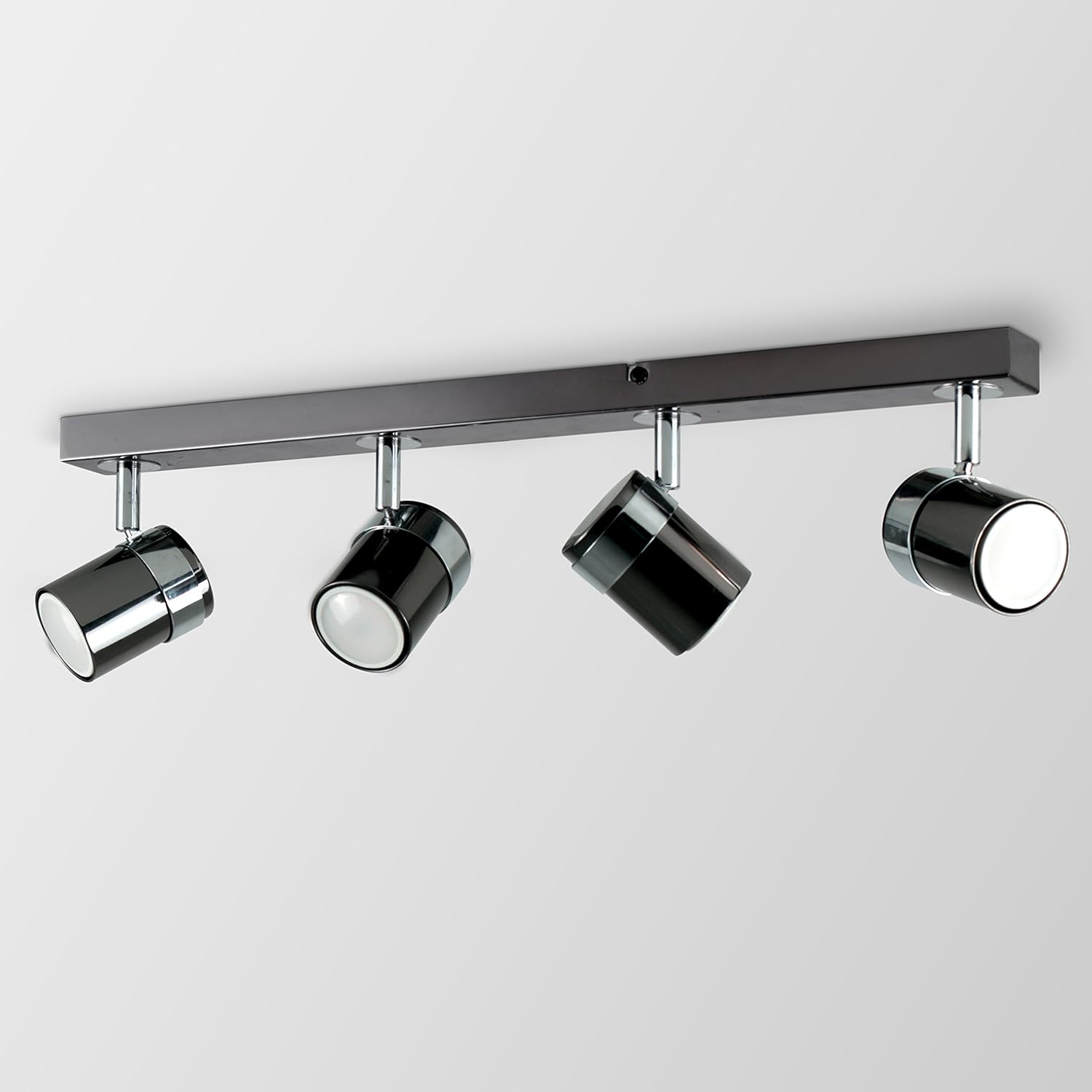Modern 4 Way Straight Bar Ceiling Spotlight Fitting in a Black Chrome