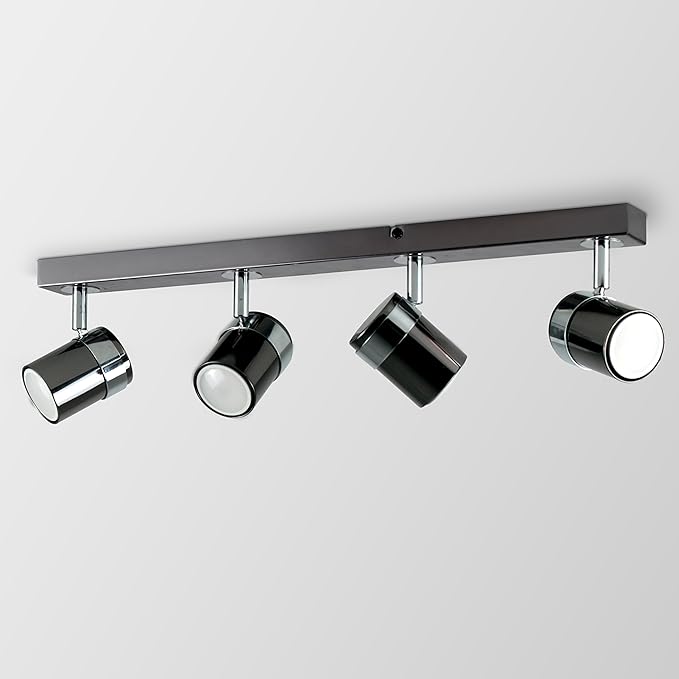 Modern 4 Way Straight Bar Ceiling Spotlight Fitting in a Black Chrome