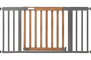 Summer Infant West End Extra Wide Safety Pet and Baby Gate,36'-60' Wide,30' Tall,Pressure or Hardware Mounted,Install Wall to Wall in Doorway or Stairway, Auto Close Walk-Thru Door-Oak Wood and Metal