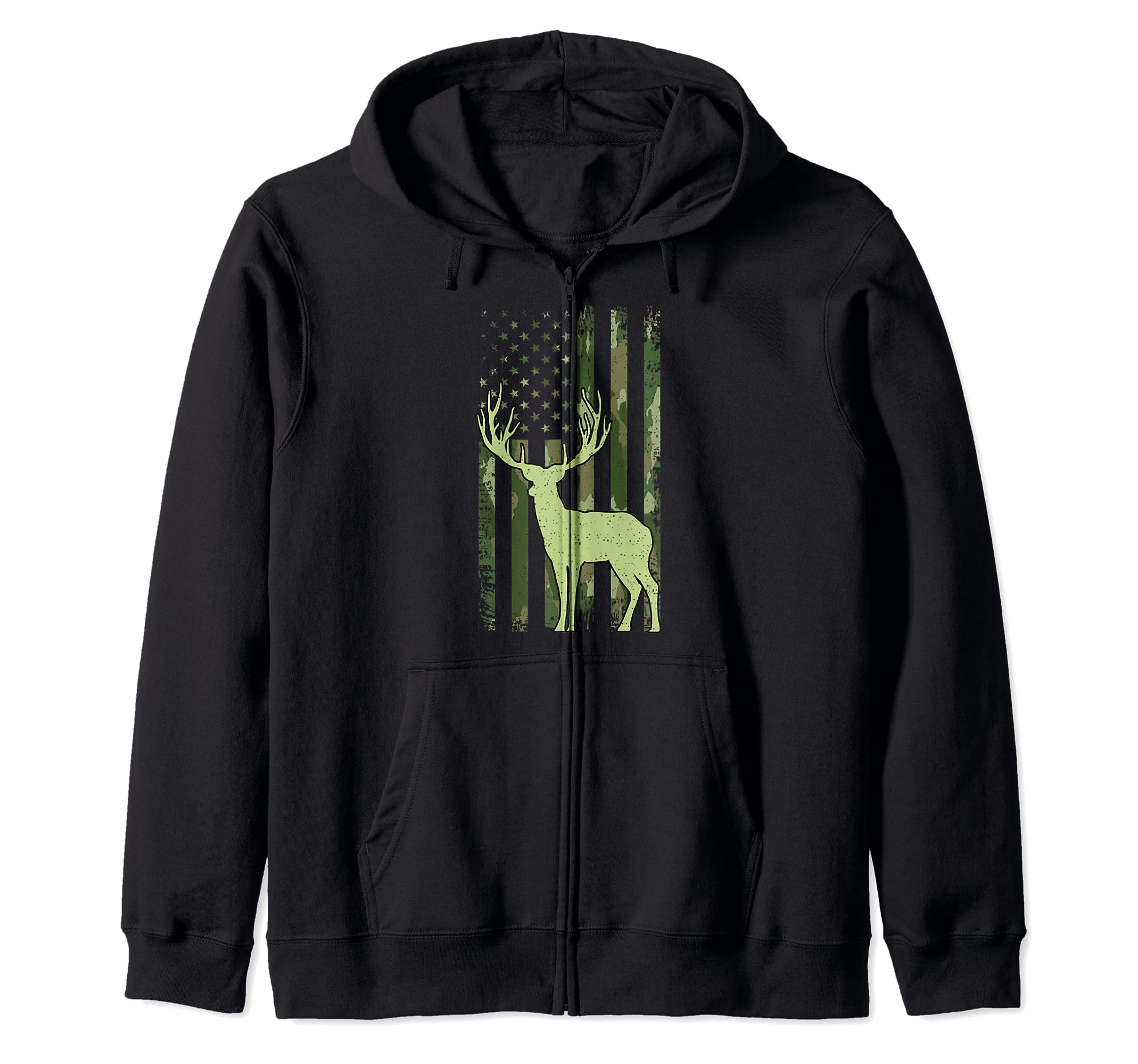 Buck Deer Whitetails Hunting American Camouflage Flag Zip Hoodie