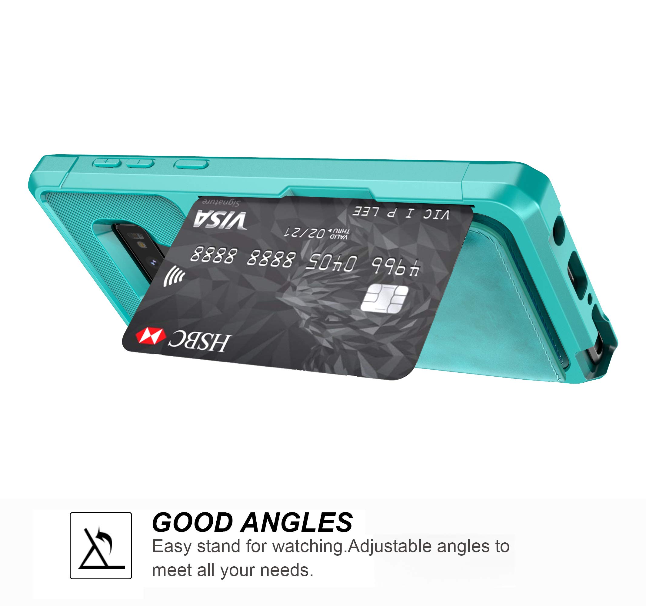 Galaxy Note 9 Wallet Case, Sumsung Note 9 Flip Leather Kickstand Fit Magnetic Wireless Car Charger Mount Slim Durable Shockproof Protective Card Slots Holder Case Cover (Turquoise)