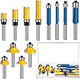 12 Pcs Router Bits Including 4 Flush 4 Roundover 4 Pattern Flush Trim Router Bits, All 1/4 Shanks, Ideal for Cutting on Wooden Materials, 4 Sizes, 3styles