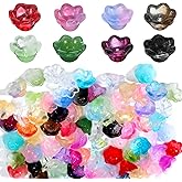 KFHENSOMR 100 Pcs Glass Bellflower Beads for Jewelry Making, Cute Gradient Clear Floral Beads, Colorful Trumpet Flower Beaded Charms for DIY Necklace Earrings Bracelets Crafts Gifts