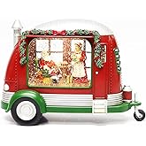 Christmas Trailer Snow Globe with Santa & Mrs. Claus by Moments in Time LED Lighted Water Spinning Scene Battery Operated Holiday Tabletop Decoration Gift Ready Display Piece