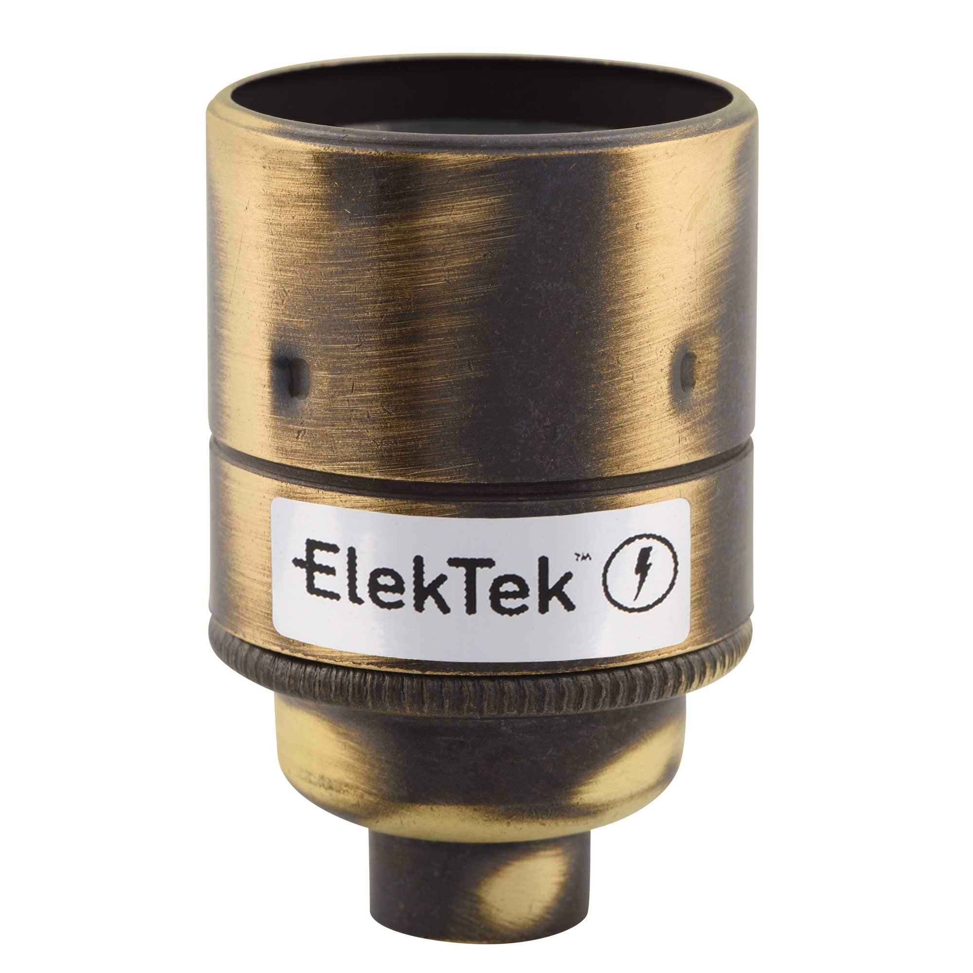 ElekTek ES E27 Lamp Bulb Holder Plain Skirt 10mm Entry Brushed Antique Brass Ideal for Vintage Filament Bulbs