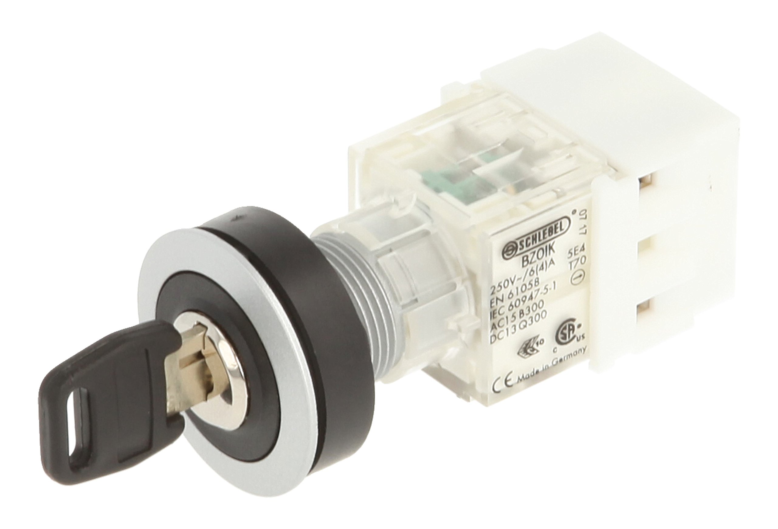 Schlegel 23.001.462 Key Switch Silver-Coloured, 2 Positions 12-13 o'clock, Push Contact Sensor, 1 N/O and 1 Opener, Screw Connection