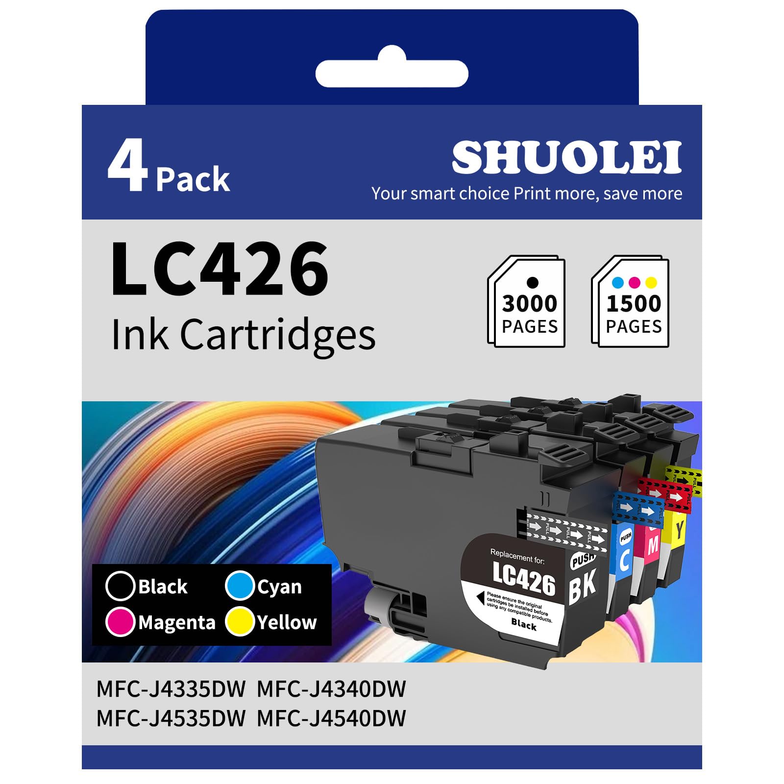 LC426 Ink Cartridges Compatible with Brother LC426 LC-426 XL Inkjet Cartridges Multi-Pack Standard Yield, for MFC-J4335DW MFC-J4340DW MFC-J4535DW MFC-J4540DW (4 Pack, BK C M Y)
