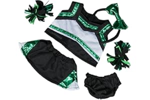 STUFFEMS TOY SHOP Metallic Green & Black Cheerleader Outfit Fits Most 8"-10" Stuffed Animals