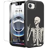 OTTARTAKS Compatible for iPhone 16e 17e Case with Screen Protector Rock and Roll Skeleton Cool Design, Full Body Rugged Heavy Duty Shockproof Protective Phone Case for iPhone 16E/17E, Gothic Skull