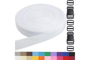 ZHFMLY ZHFMILY 1 inch White Webbing Lashing Strap-20Yards 25mm Straps with Plastic Buckles for Sewing- Lawn Chair Webbing Straps-DIY Craft Buckle Straps for Bags-Hardware- Pet Collars DIY Supplies #198