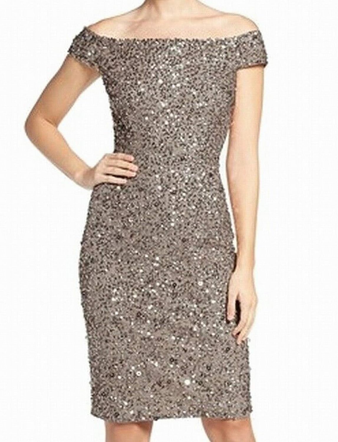 adrianna papell off the shoulder beaded dress