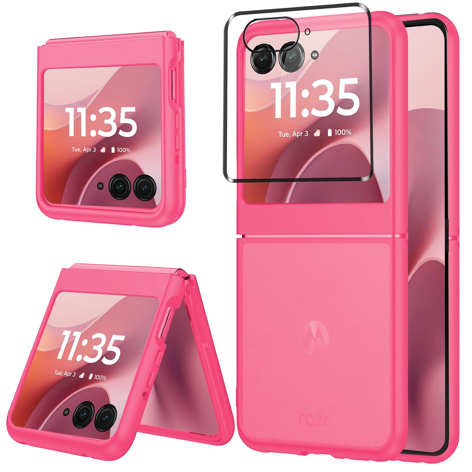 Deekeewe Case for Motorola Razr 2025,Razr 2025 Phone Case with Screen Protector,Slim Thin Hard PC Shockproof Protective Case Cover for Moto Razr 2025,Rose Red