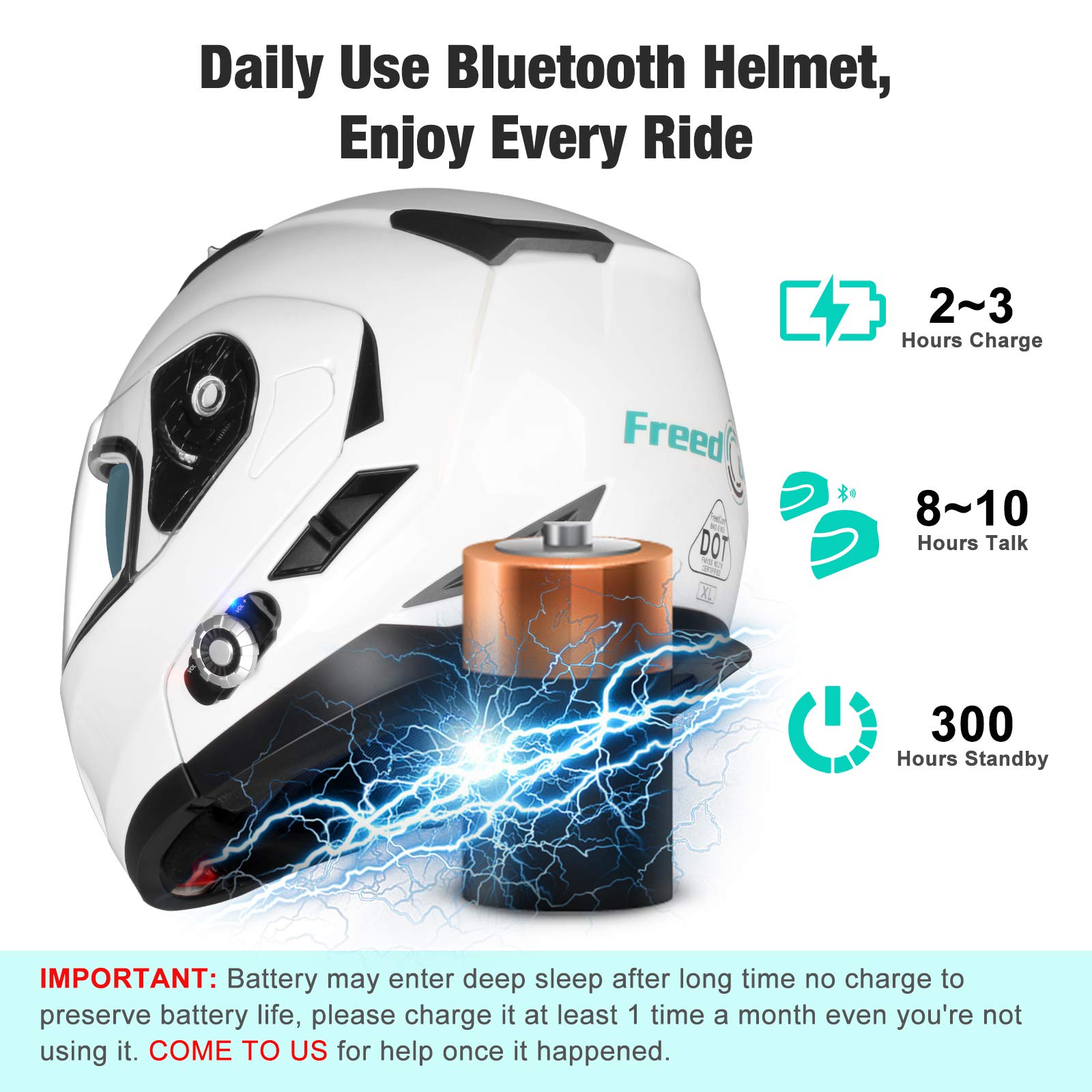 Motorcycle Bluetooth Helmet FreedConn BM2-S Flip Up Modular Bluetooth Motorcycle Helmet Voice Dial Hands-free Call 500M 2-3 Riders MP3 FM DOT Motorcycle Helmet with Bluetooth 3.0 ( X-Large, White)