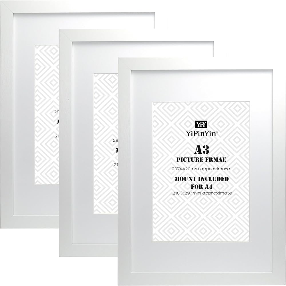 YiPinYin A3 Gallery Photo Frames Set of 3 with Mount for A4 Wooden Grain