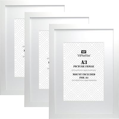 YiPinYin A3 Gallery Photo Frames Set of 3 with Mount for A4 Wooden Grain