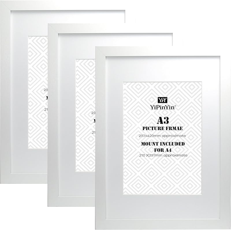 YiPinYin A3 Gallery Photo Frames Set of 3 with Mount for A4 Wooden Grain
