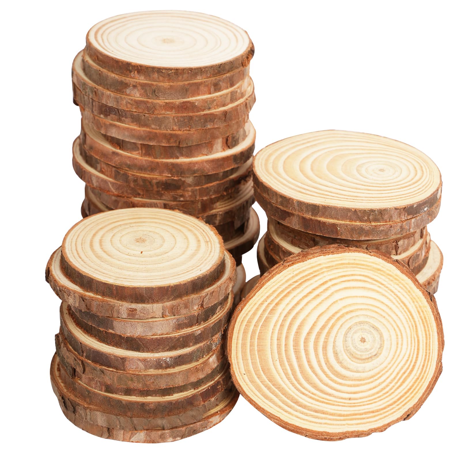CUWELT 50Pcs Natural Wood Slices for Crafts, 6-7cm Unfinished Log Slices Non-Drill, Wooden Circles Round Wooden Discs for Craft Christmas Decorations Ornaments DIY Arts Wedding Coaster